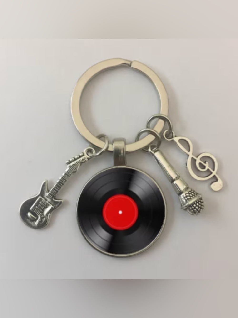 Red & Cream Guitar Shaped Crossbody Bag + Music Record Bag Charm - Picture 3 of 5